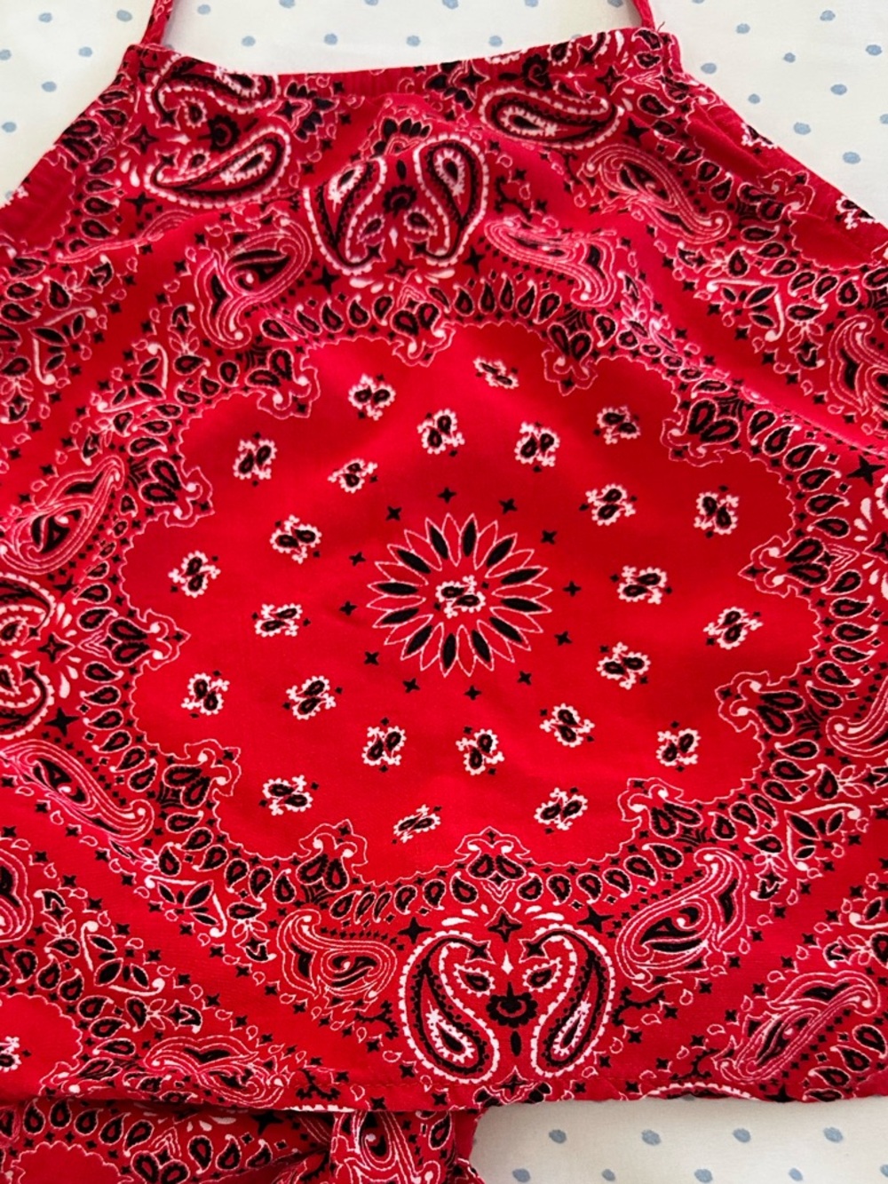 Forever 21 Red Bandana Halter Top Open Back Tie Crop - Picture 3 of 7